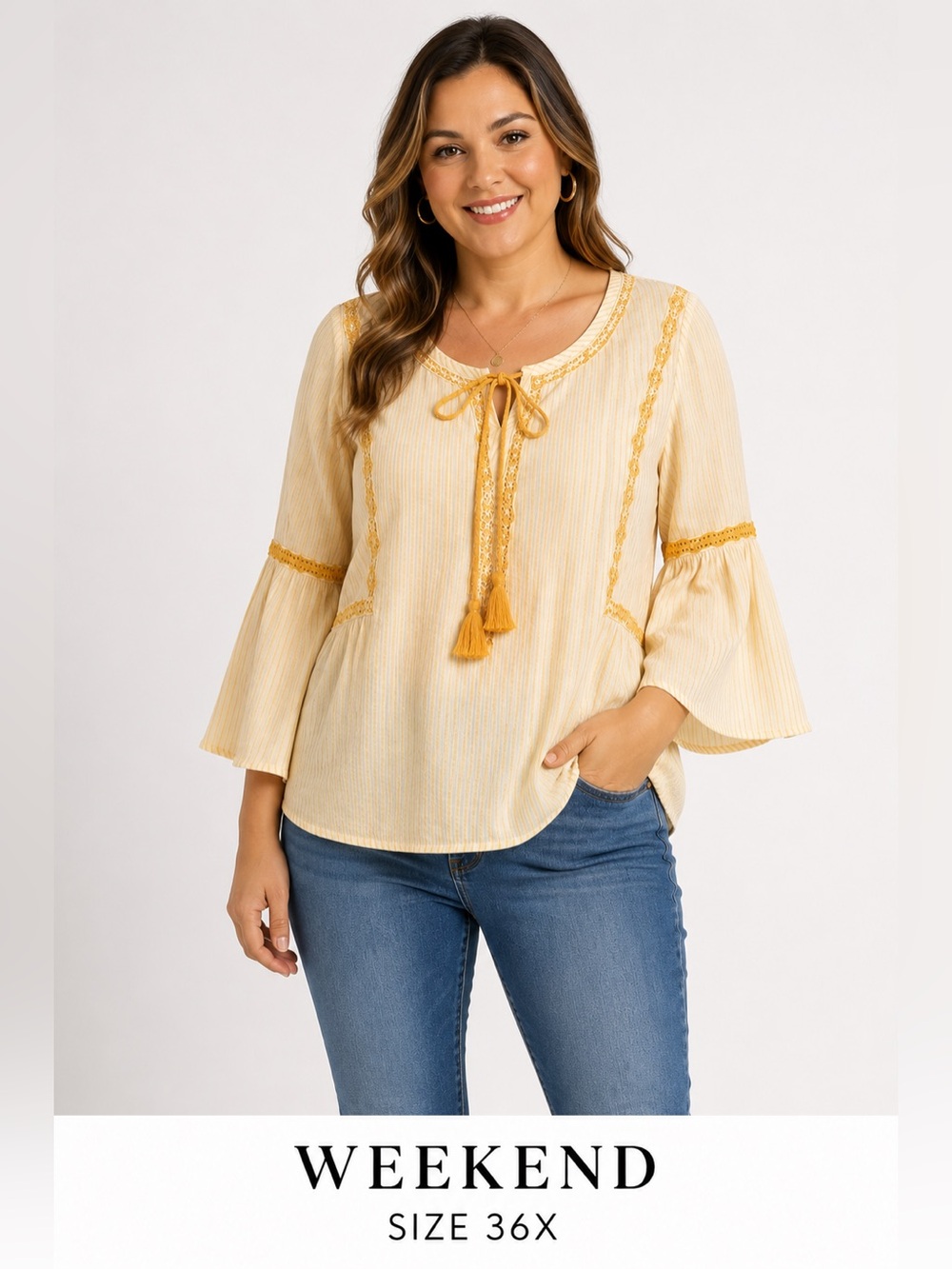 WEEKEND women plus yellow striped Cottagecore casual /size 36X